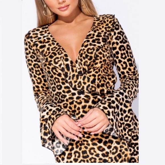 FAUX WRAP LEOPARD DRESS - Picture 4 of 6